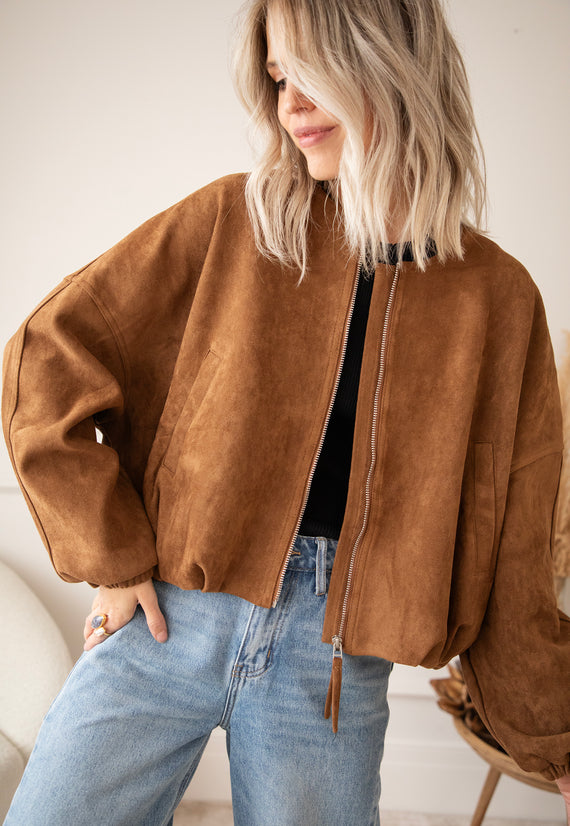 Jacke - Yvana Velour Bomber - Karamell
