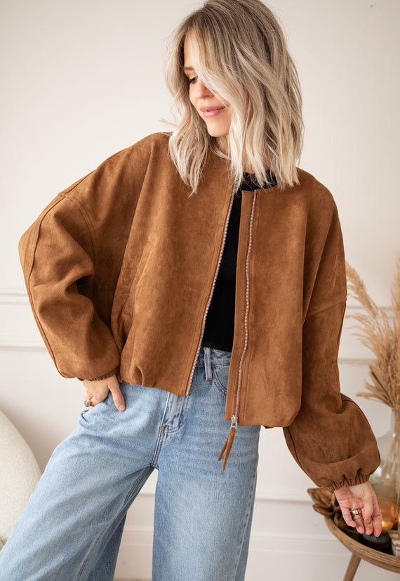 Jacke - Yvana Velour Bomber - Karamell