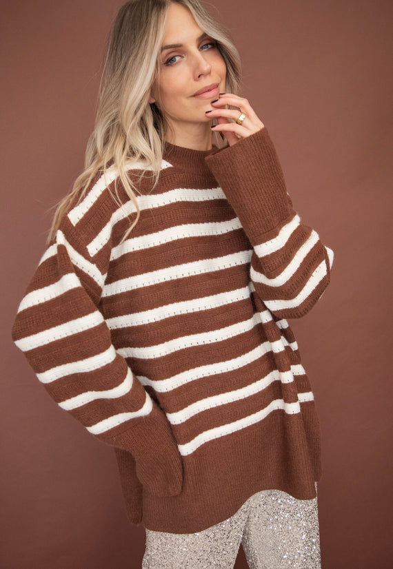 Pullover - Bold Stripes - Braun