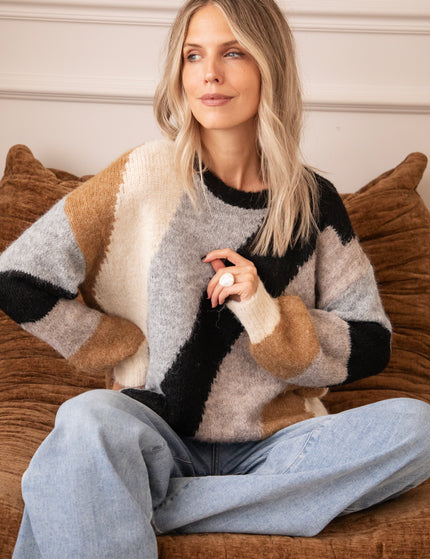 Pullover - Mia Mosaic - Grau/Schwarz