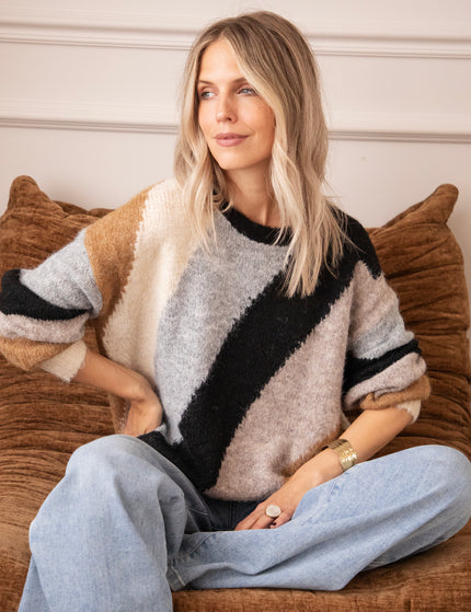 Pullover - Mia Mosaic - Grau/Schwarz