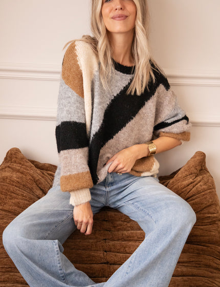 Pullover - Mia Mosaic - Grau/Schwarz