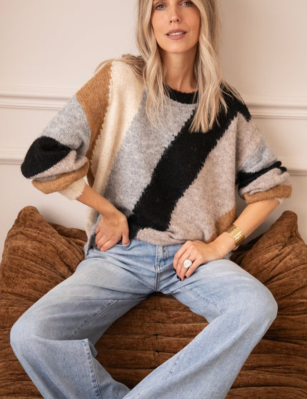 Pullover - Mia Mosaic - Grau/Schwarz