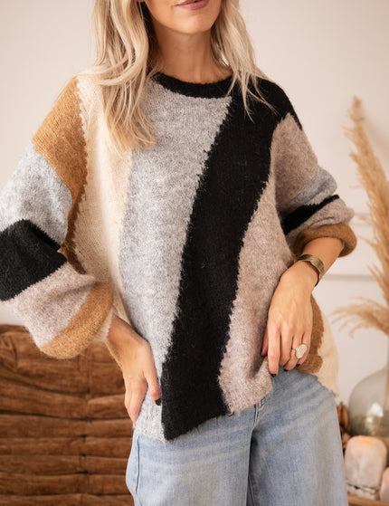 Pullover - Mia Mosaic - Grau/Schwarz