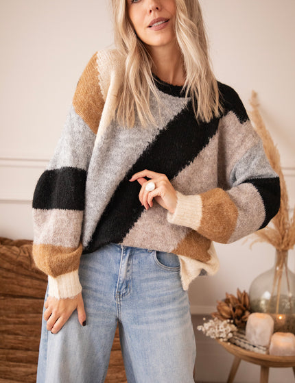 Pullover - Mia Mosaic - Grau/Schwarz