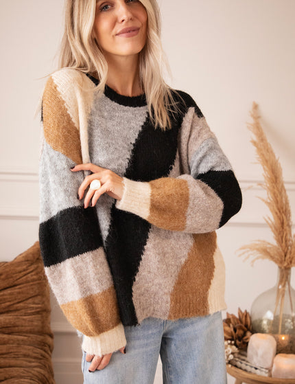 Pullover - Mia Mosaic - Grau/Schwarz