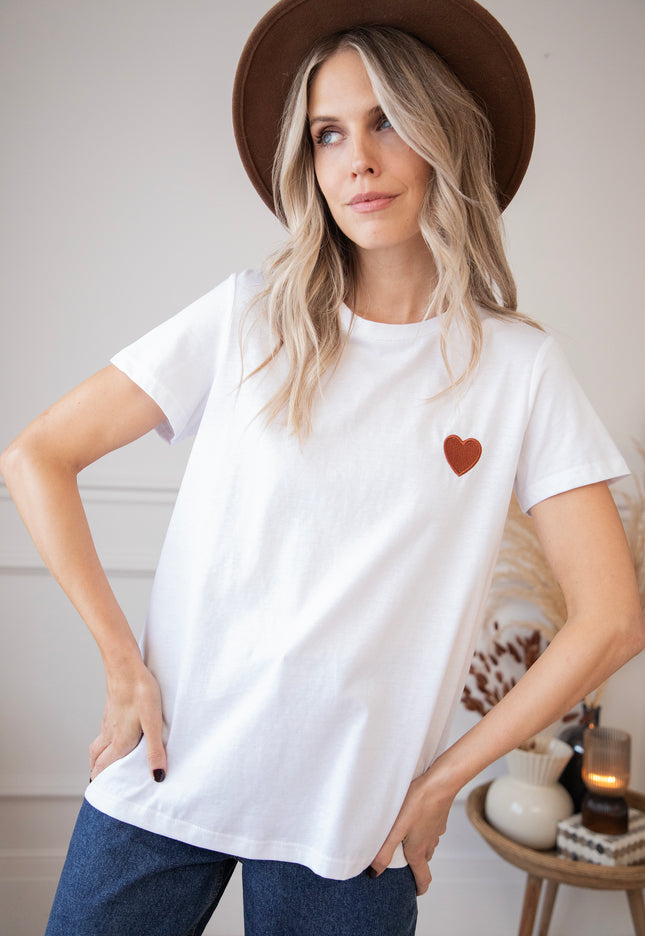 Beating Heart White/Brown - T-Shirt