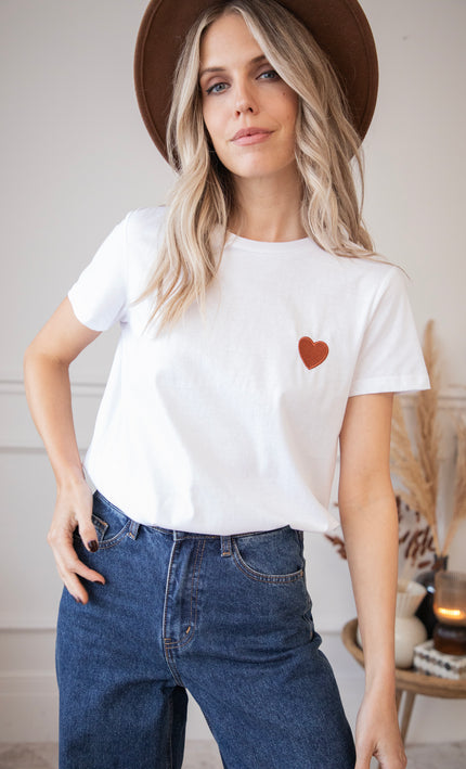 T-Shirt - Beating Heart - Weiß/Braun