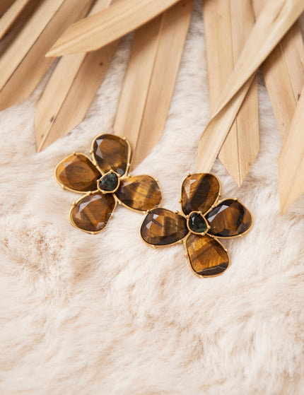Tiger’s Eye Blossom Brown/Gold - Oorbellen