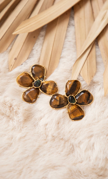 Tiger’s Eye Blossom Brown/Gold - Oorbellen