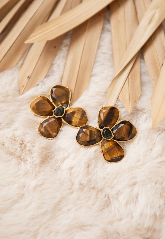 Tiger’s Eye Blossom Brown/Gold - Oorbellen