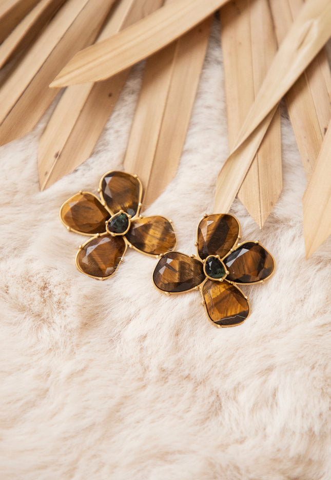 Tiger’s Eye Blossom Brown/Gold - Oorbellen