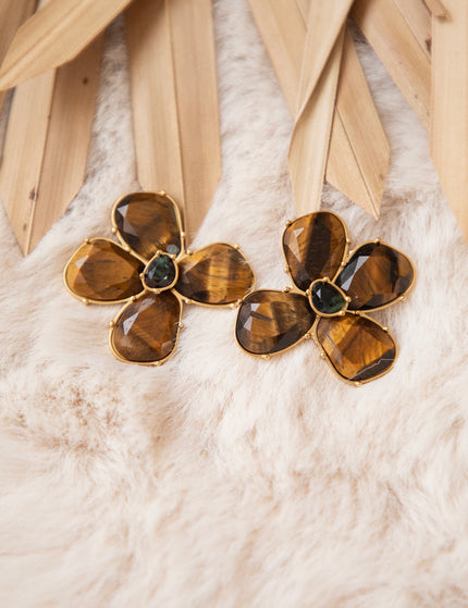 Tiger’s Eye Blossom Brown/Gold - Oorbellen