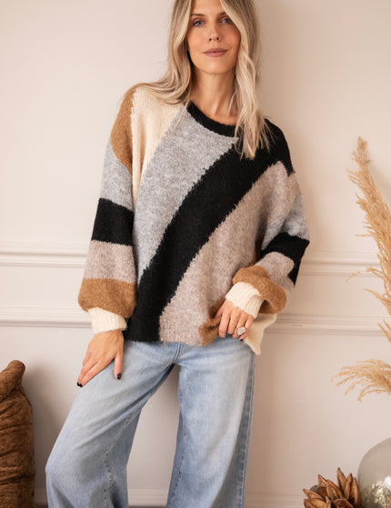Pullover - Mia Mosaic - Grau/Schwarz