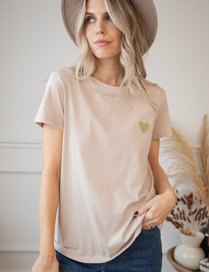 T-Shirt - Beating Heart - Taupe/Gold