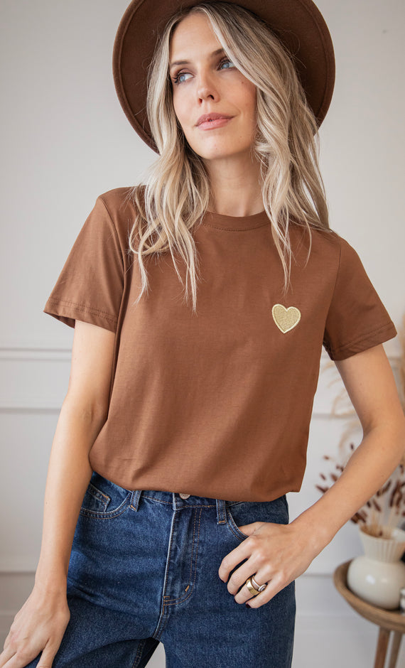 T-Shirt - Beating Heart - Braun/Gold
