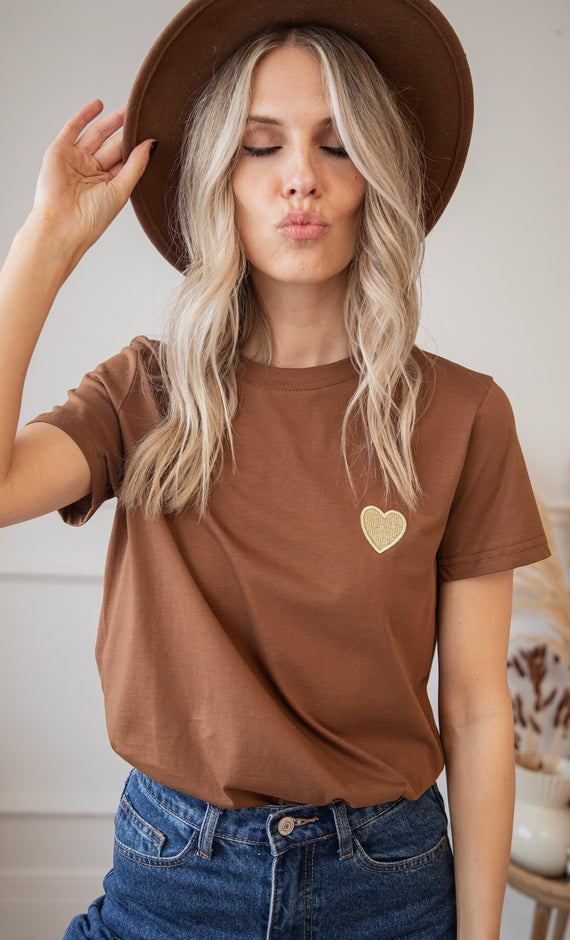 T-Shirt - Beating Heart - Braun/Gold