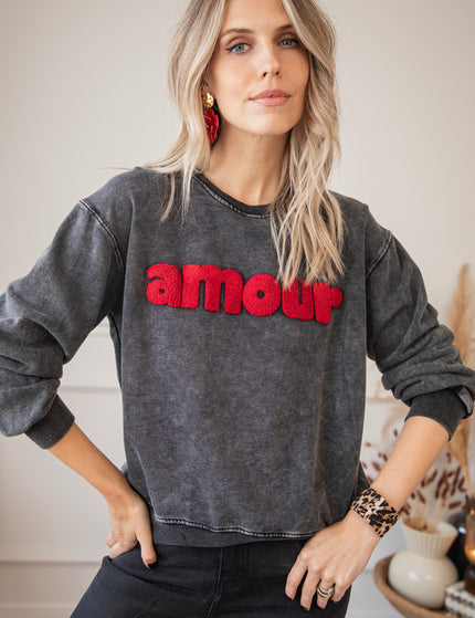 Pullover - Amour - Dunkelgrau/Rot