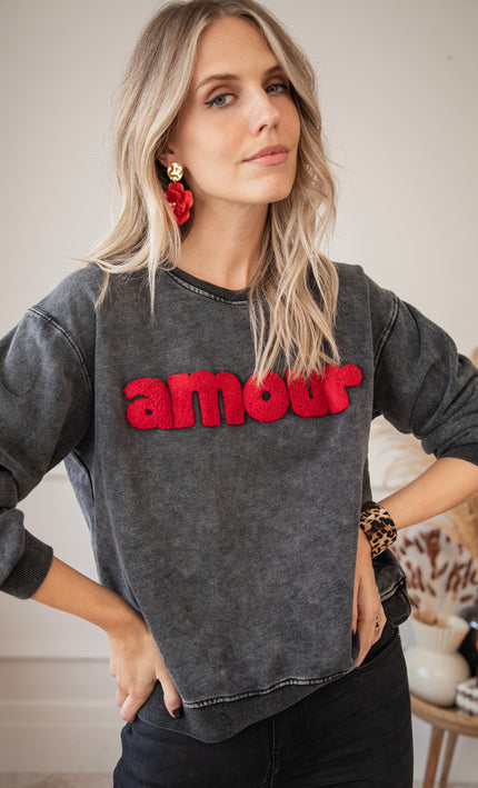 Pullover - Amour - Dunkelgrau/Rot