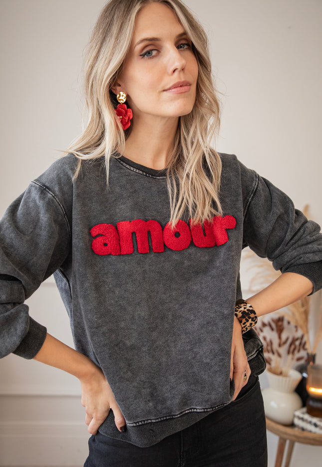 Pullover - Amour - Dunkelgrau/Rot