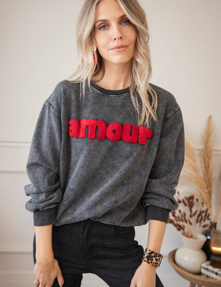 Pullover - Amour - Dunkelgrau/Rot