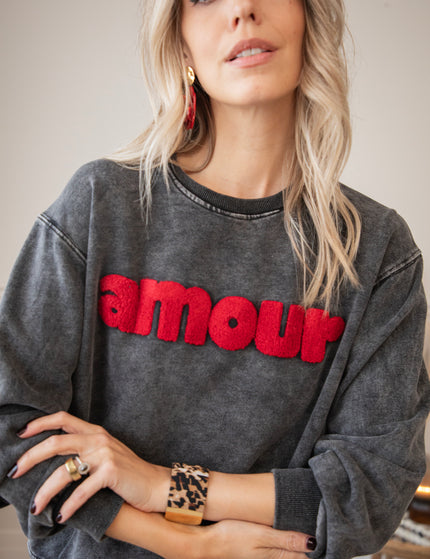 Pullover - Amour - Dunkelgrau/Rot