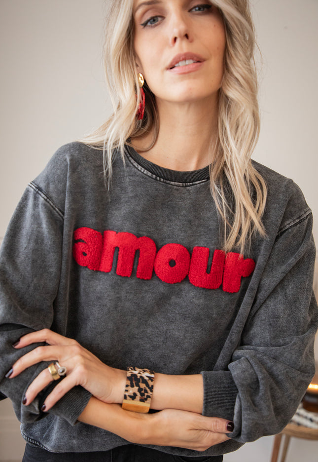 Pullover - Amour - Dunkelgrau/Rot