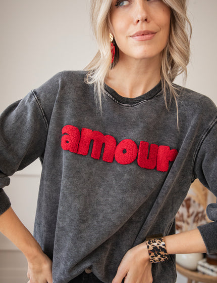 Pullover - Amour - Dunkelgrau/Rot