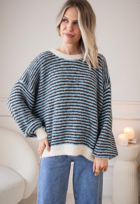 Zima Stripe Baby Blue/Choco - Trui