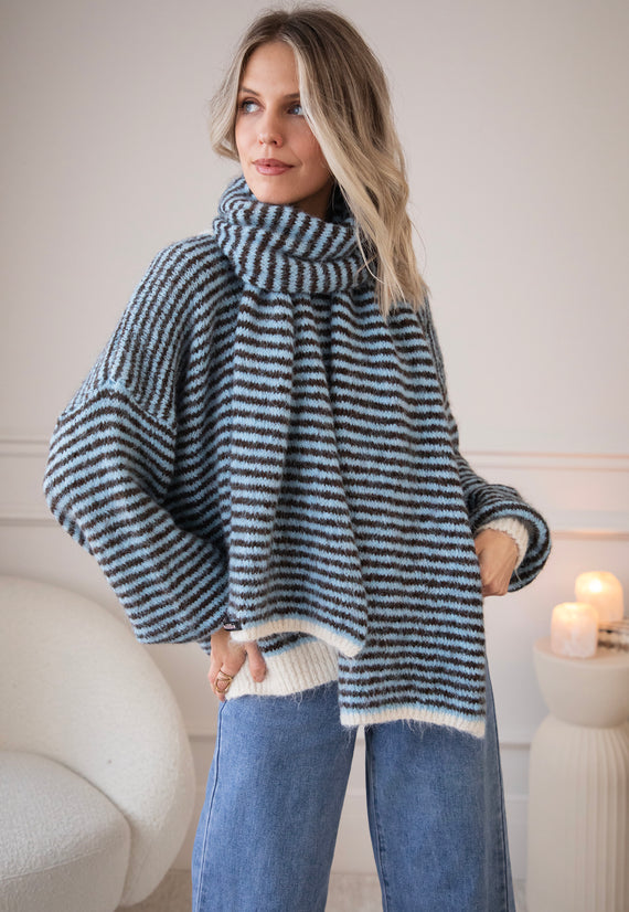 Zima Stripe Baby Blue/Choco - Sjaal