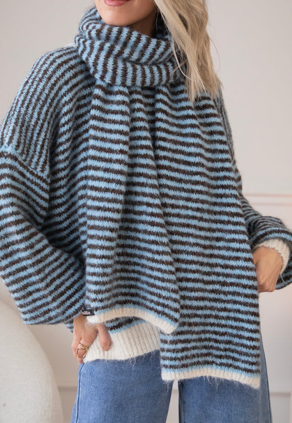 Zima Stripe Baby Blue/Choco - Sjaal