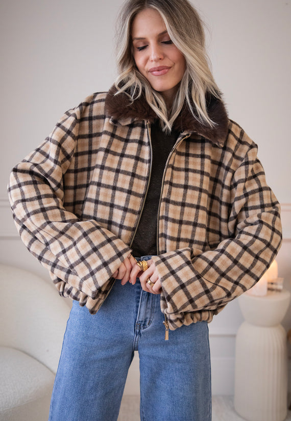 Sweet Cinnamon Check Beige/Brown - Jacket