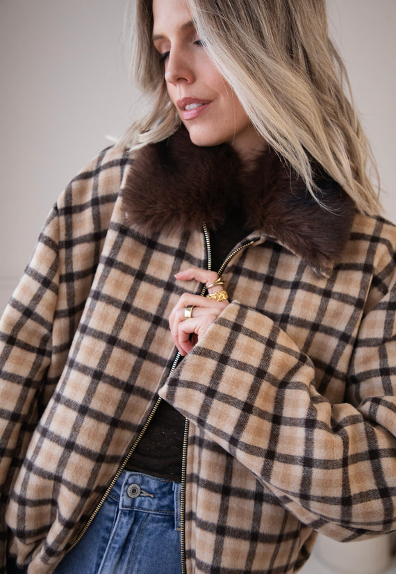 Sweet Cinnamon Check Beige/Brown - Jacket