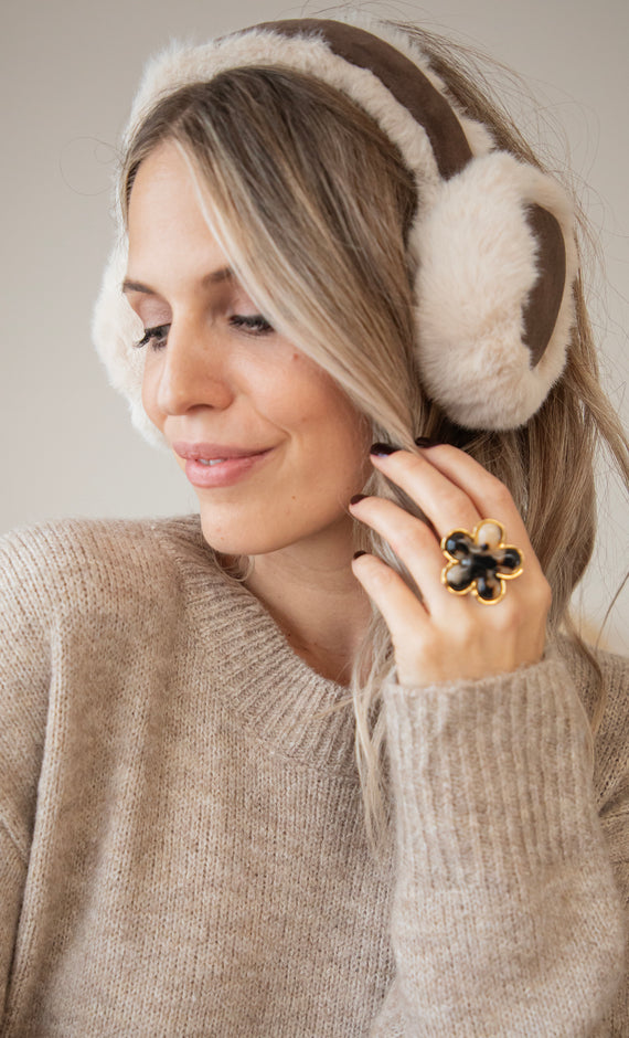 Fluffy Ears Beige/Brown - Oorwarmers