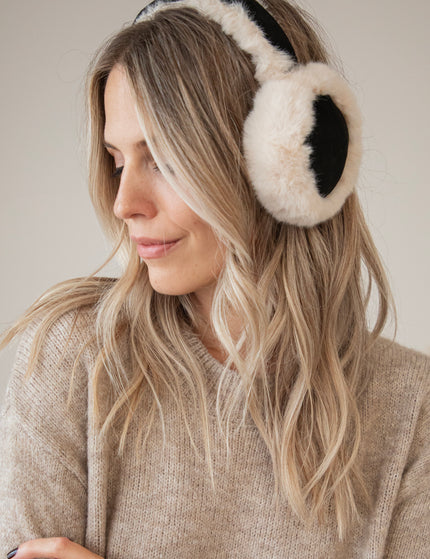 Fluffy Ears Beige/Black - Ear Warmers