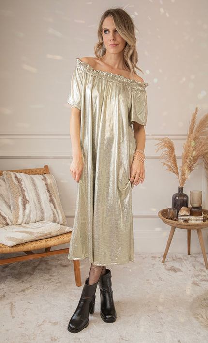 Find Your Inner Sparkle Gold - Maxi Dress