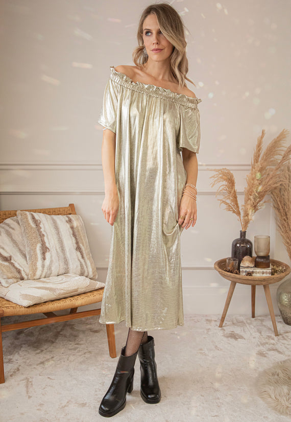 Find Your Inner Sparkle Gold - Maxi Dress