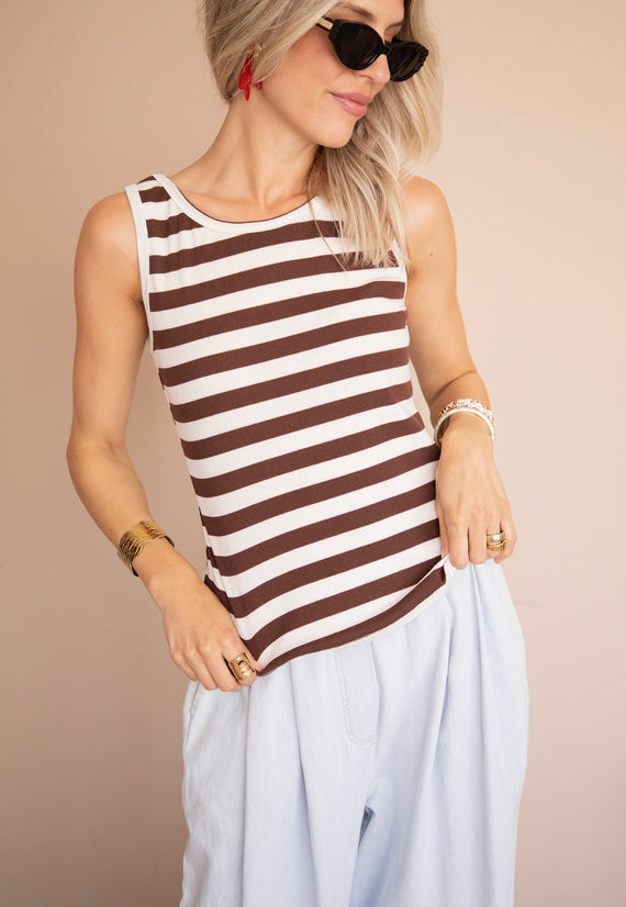 Stripe Me Up Brown/White - Top