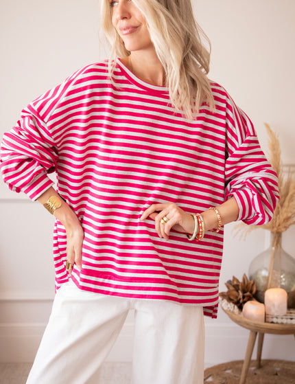 Pullover - Sadie Stripe - Soft Grau/Fuchsia