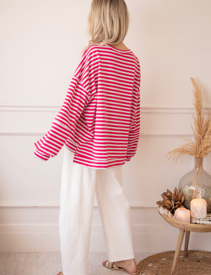 Pullover - Sadie Stripe - Soft Grau/Fuchsia