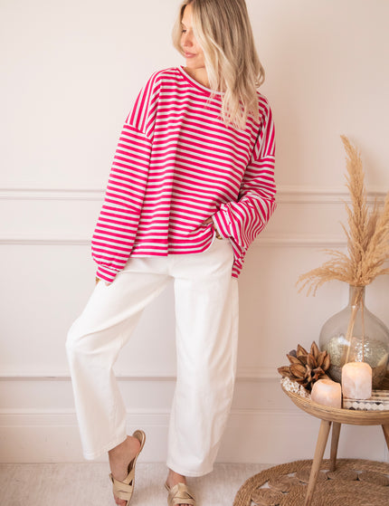 Pullover - Sadie Stripe - Soft Grau/Fuchsia