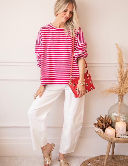Pullover - Sadie Stripe - Soft Grau/Fuchsia