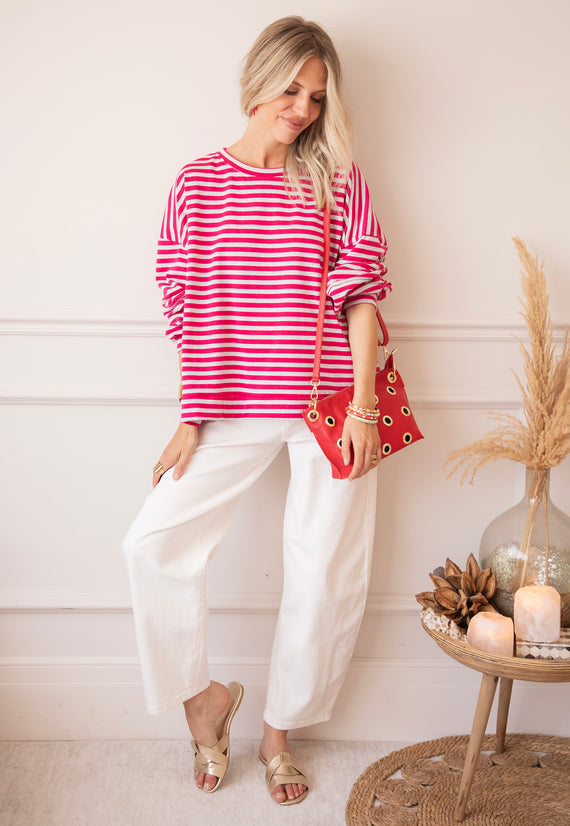 Sadie Stripe Soft Grey/Fuchsia - Sweater