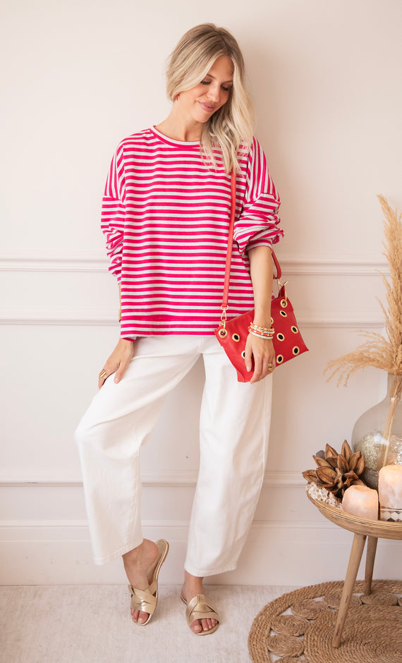 Sadie Stripe Soft Grey/Fuchsia - Sweater