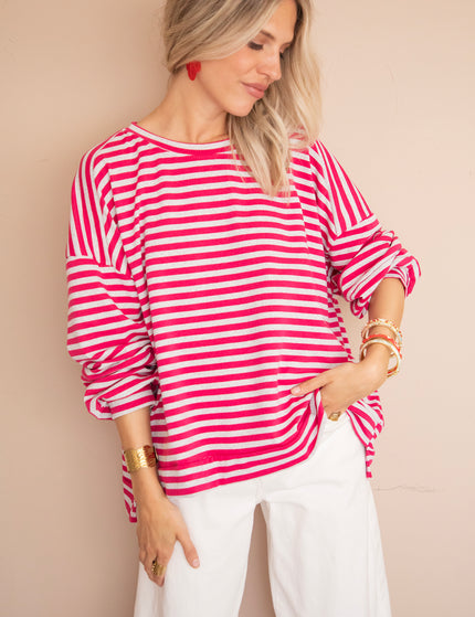 Pullover - Sadie Stripe - Soft Grau/Fuchsia