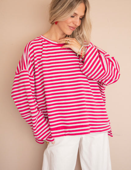 Pullover - Sadie Stripe - Soft Grau/Fuchsia