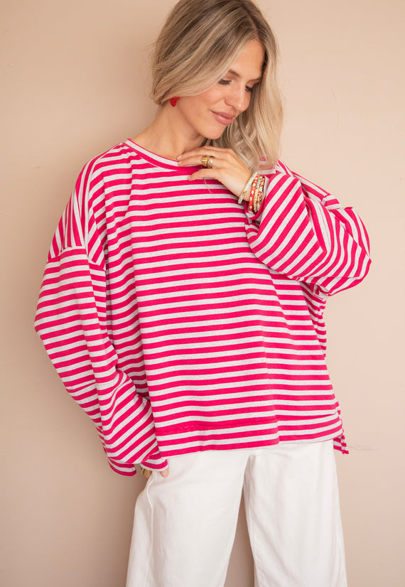 Sadie Stripe Soft Grey/Fuchsia - Sweater