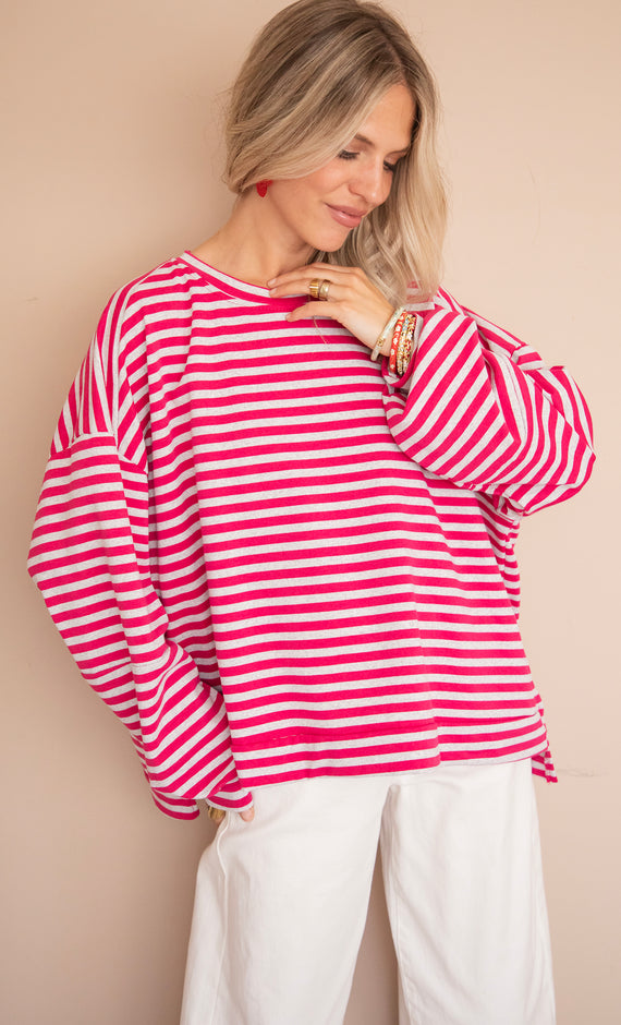 Sadie Stripe Soft Grey/Fuchsia - Sweater