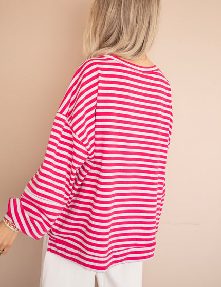 Pullover - Sadie Stripe - Soft Grau/Fuchsia