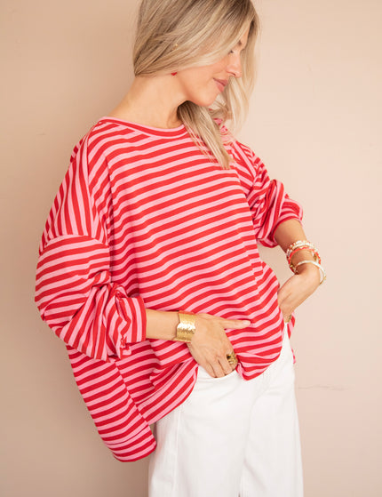 Pullover - Sadie Stripe - Rosa/Rot